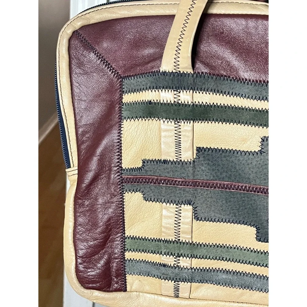 Vtg Patchwork Leather Carnit Israel Briefcase Bag Tote Kilim Southwest inspired